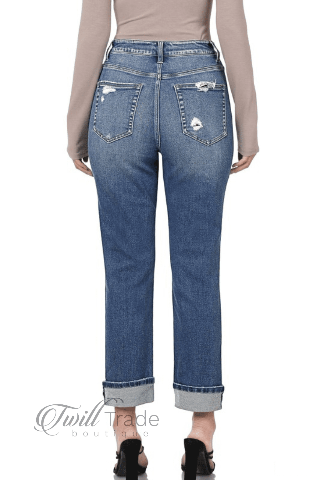 Distressed Cuffed Mom Jeans