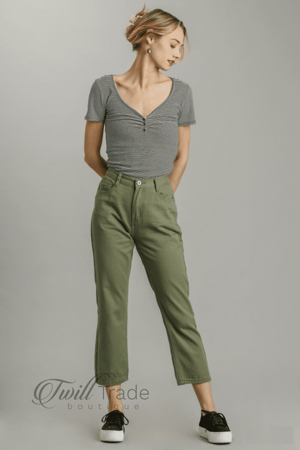 Olive Straight Denim Jeans