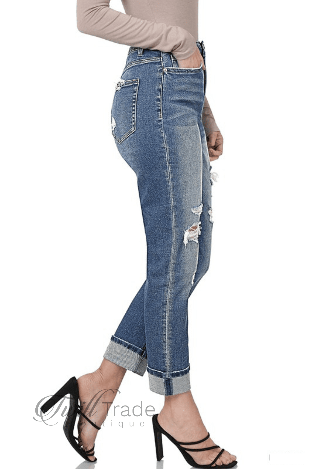 Distressed Cuffed Mom Jeans