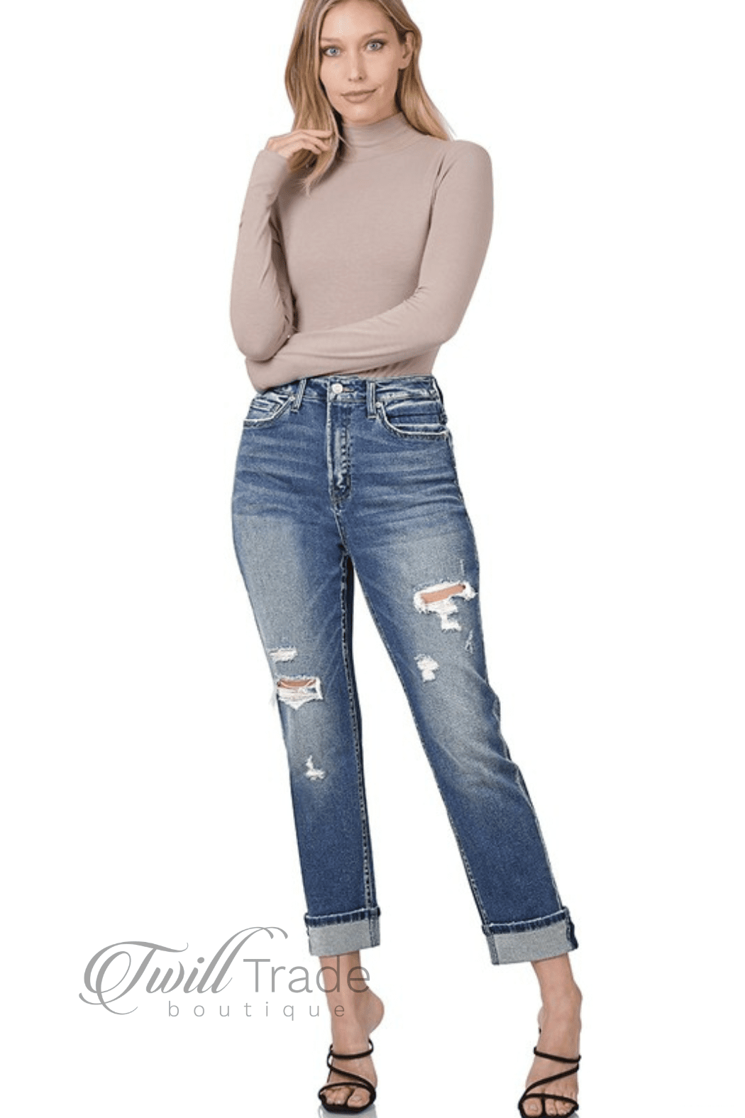 Distressed Cuffed Mom Jeans