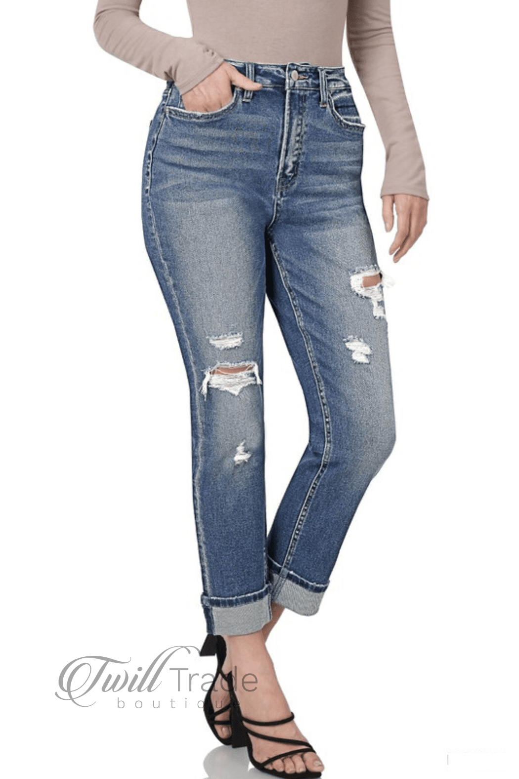 Distressed Cuffed Mom Jeans