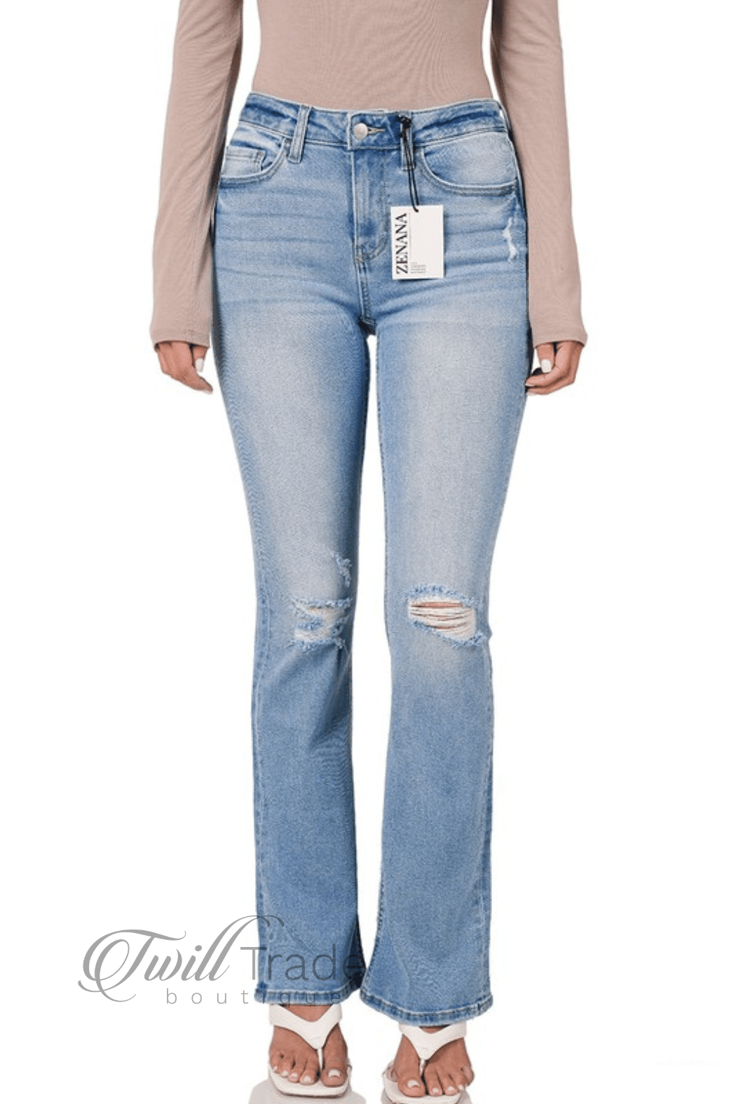 Distressed Flare Denim Jeans