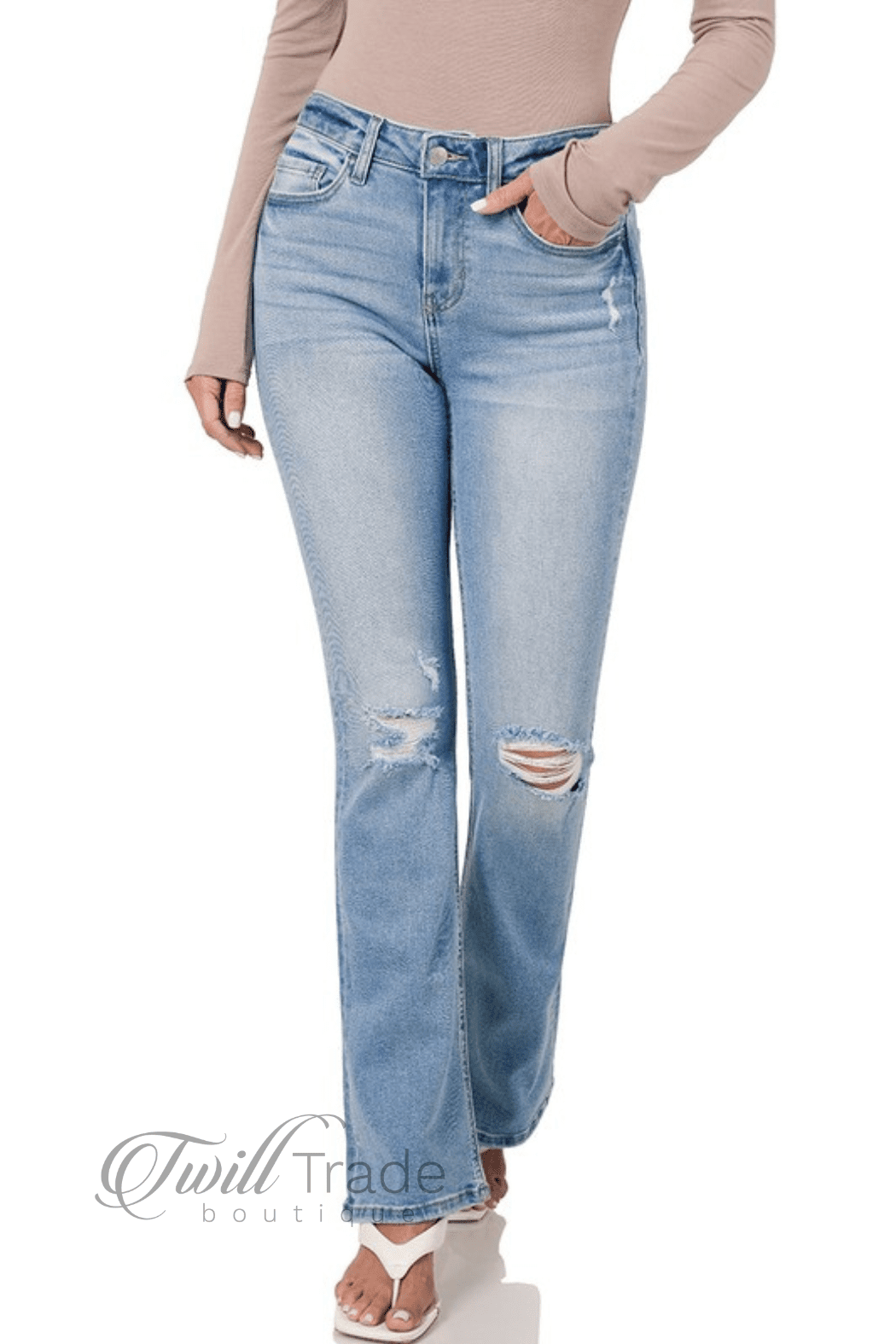 Distressed Flare Denim Jeans