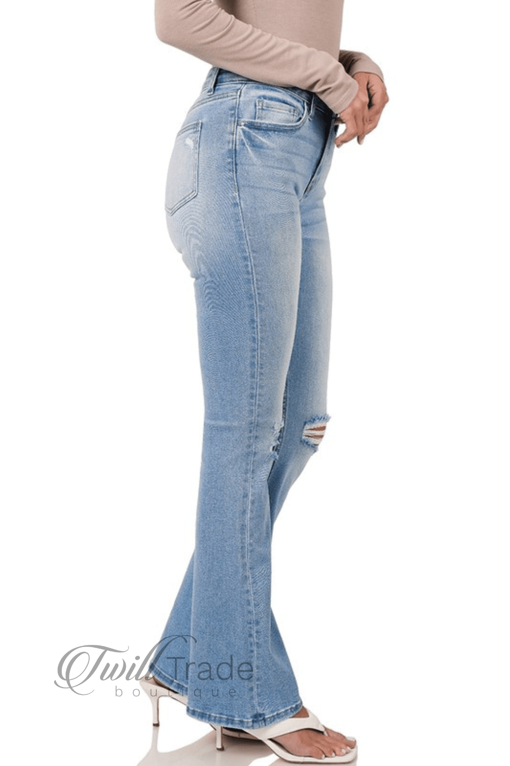 Distressed Flare Denim Jeans