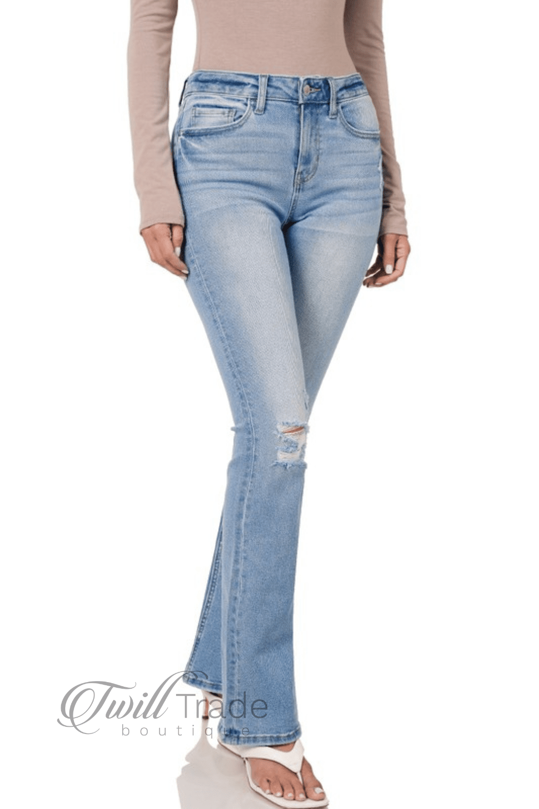 Distressed Flare Denim Jeans