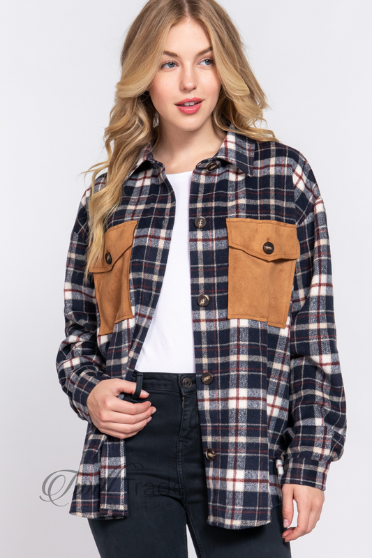 Suede Pocket Plaid Shacket