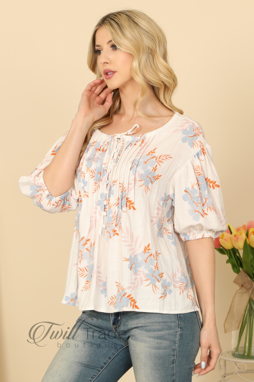 Pleated Floral Top