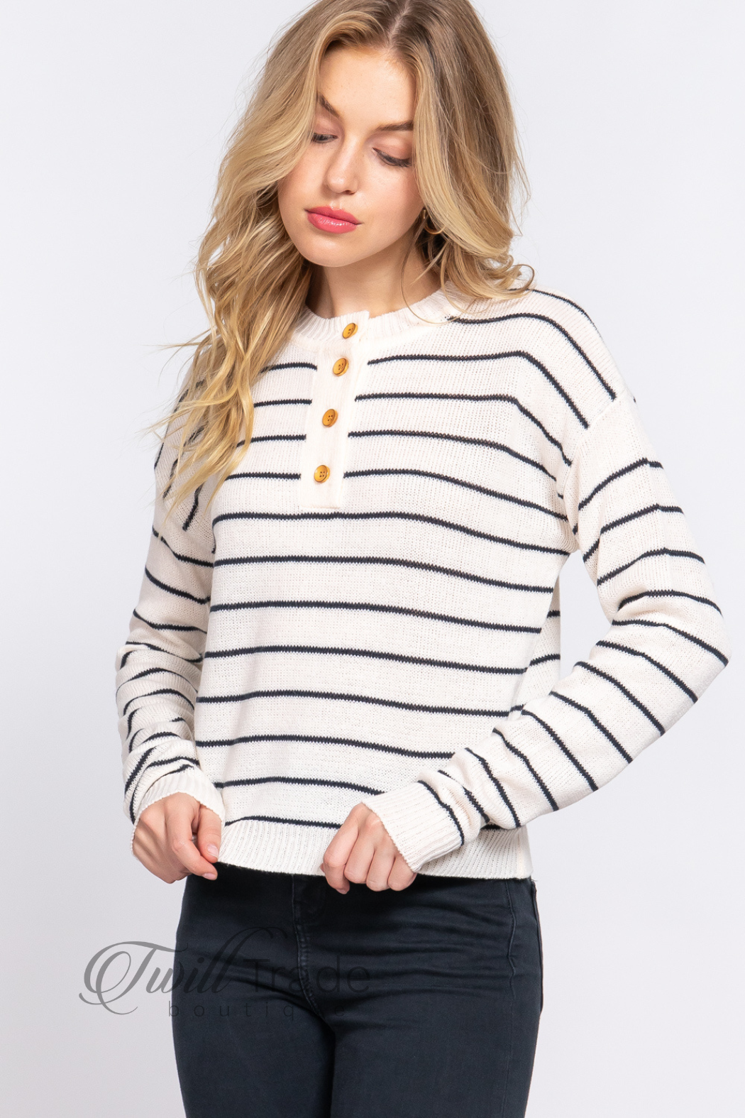 Placket Stripe Sweater