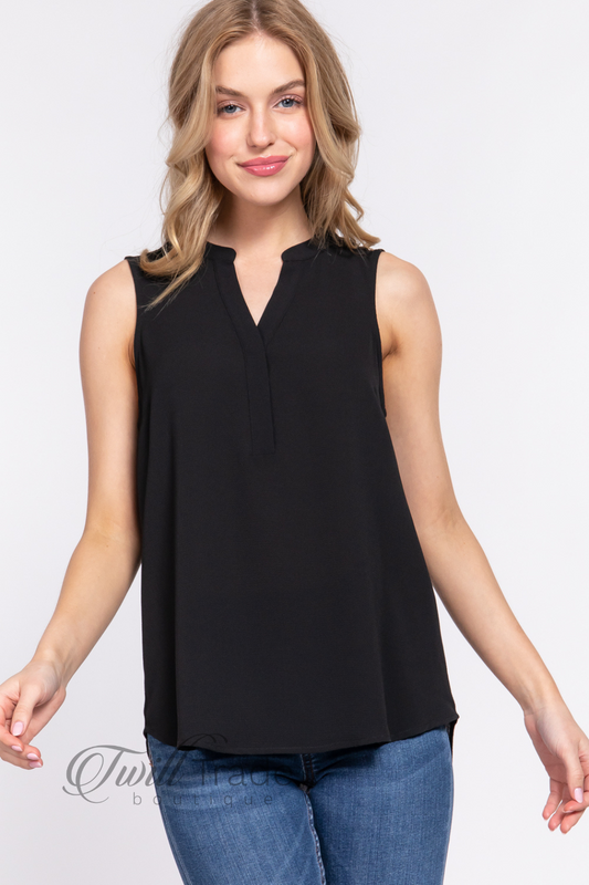 Henley Neck Woven Top