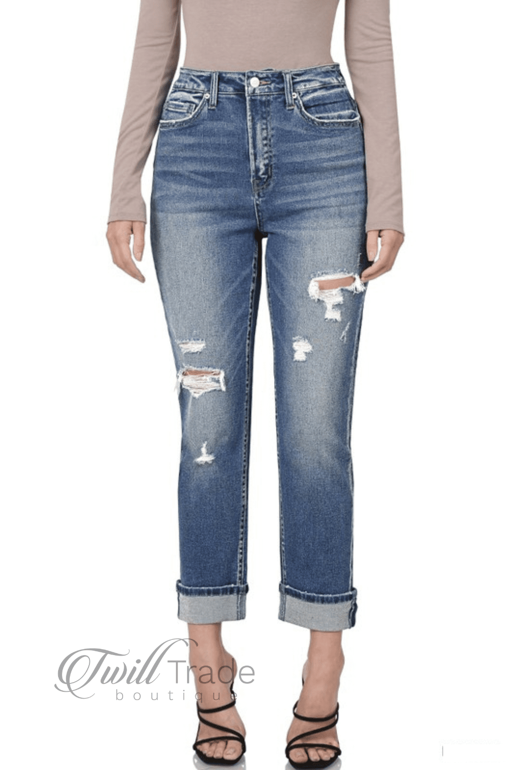 Distressed Cuffed Mom Jeans