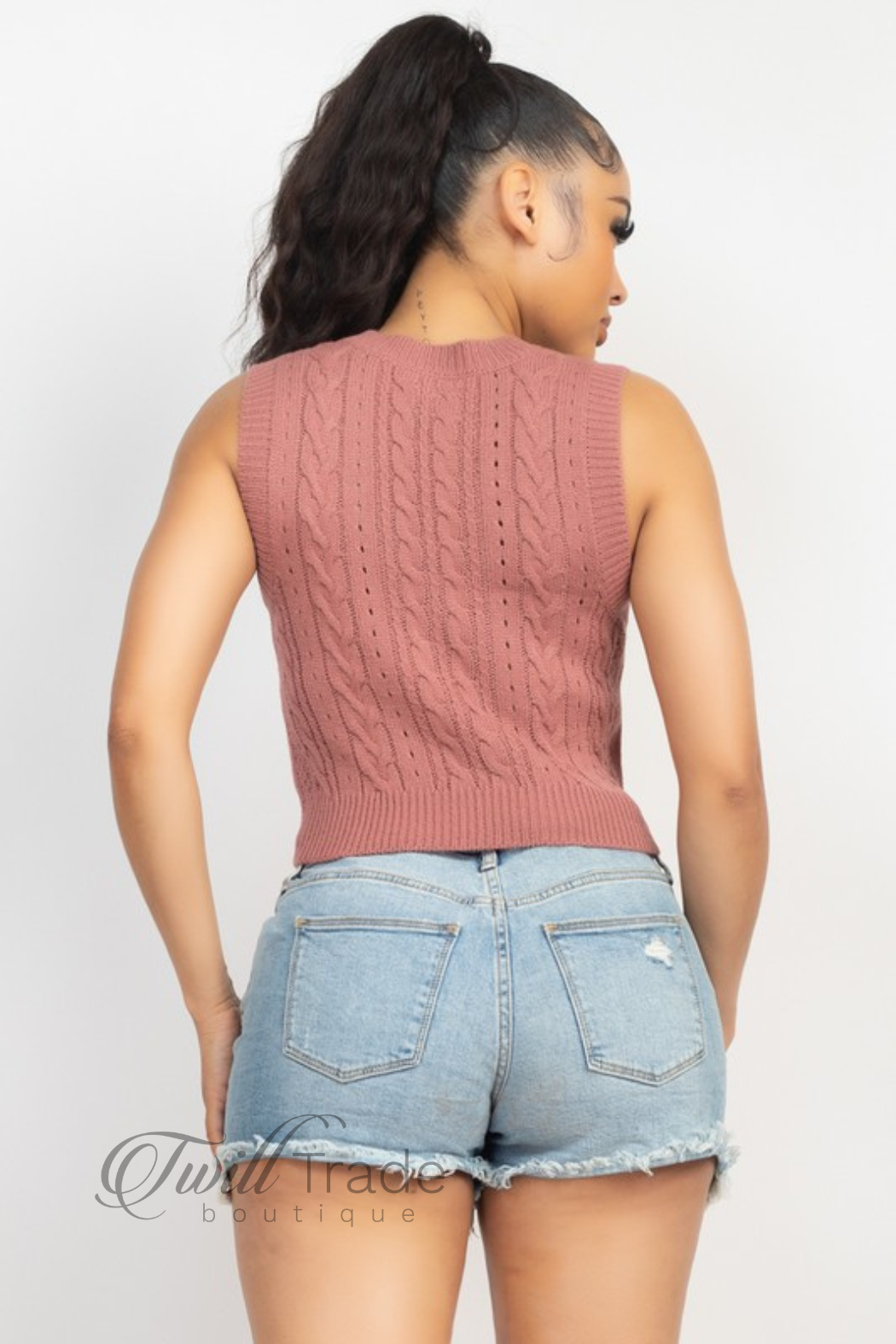 V-Neck Rib Buttoned Sweater