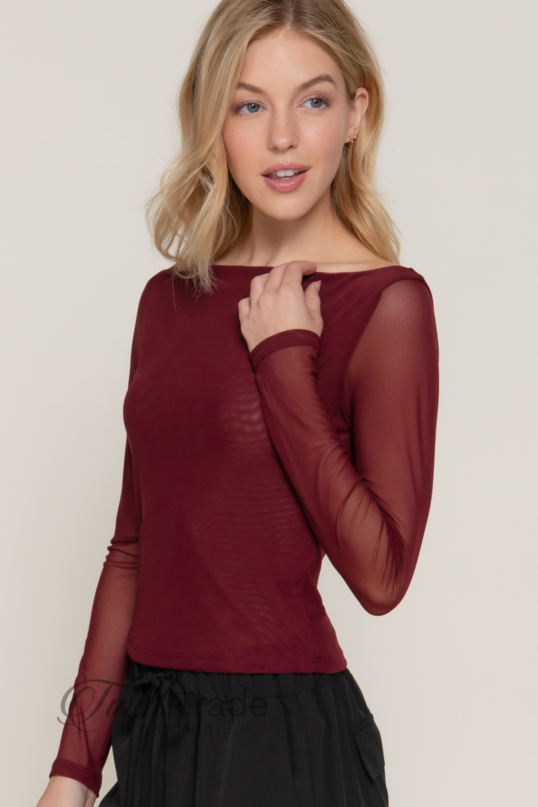 Boat Neck Double Mesh Top