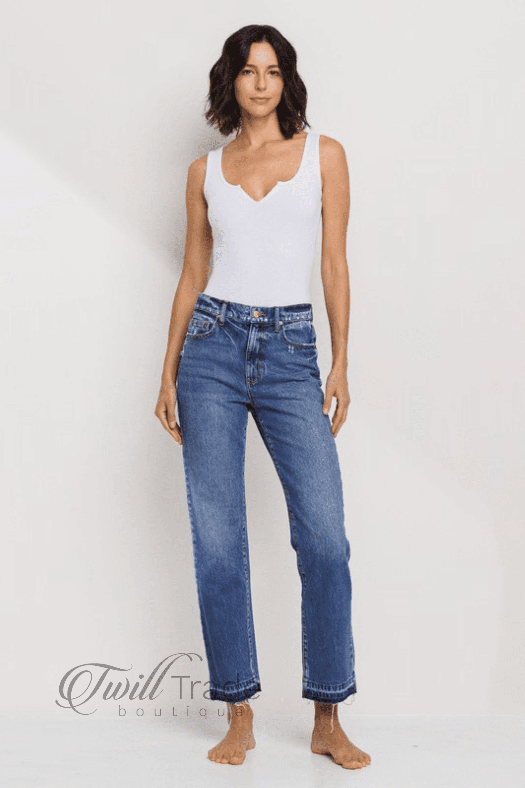 Mid Rise Slim Straight Denim